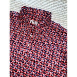 Yatta Golf Polo Men Medium Red White Blue Flag & Fan Patriotic Performance Shirt